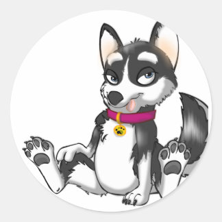 Sticker Rond Anthro Husky Puppy