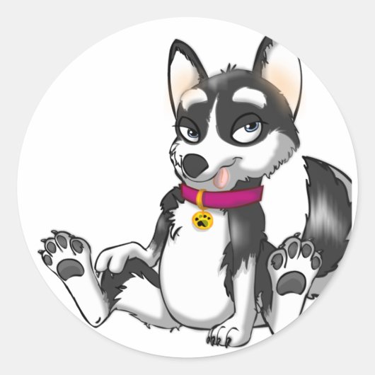 Sticker Rond Anthro Husky Puppy (Devant)