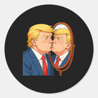 Sticker Rond Anti-donald Trump Kissing Mirror - Narcissism Sati