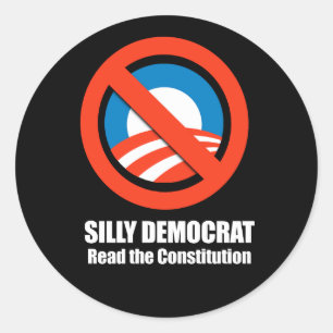 Sticker Rond Anti-Obama - le démocrate idiot, a lu la