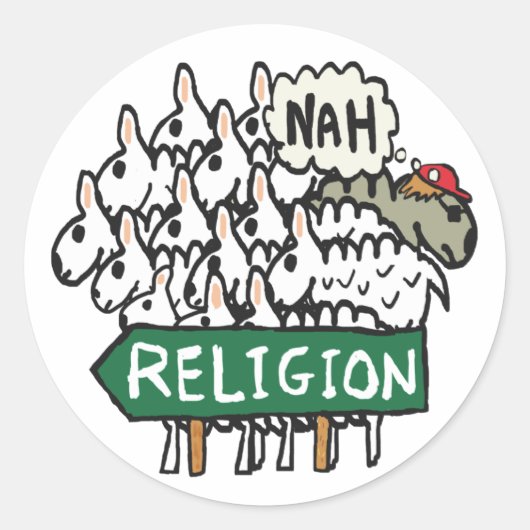 Sticker Rond Anti Religion Mouton athée (Devant)