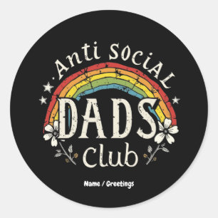 Sticker Rond Anti Social Dads Club Retro Funny Fête des pères