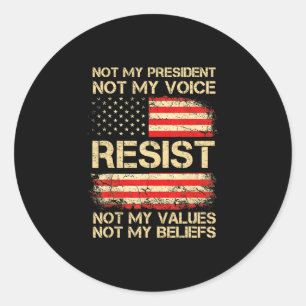 Sticker Rond Anti-trump Résister Pas Mon Président Drapeau Amér