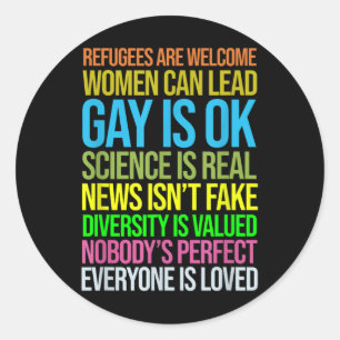 Sticker Rond Anti Trump Science Refugees Love Women Rights