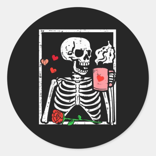 Sticker Rond Anti Valentines Day Skeleton Coffee Funny Men Wome (Devant)