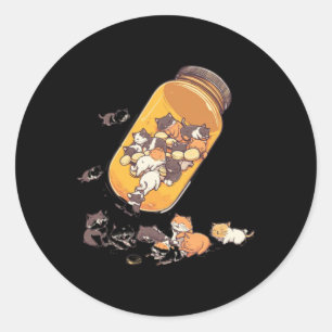 Sticker Rond Antidépresseur Bouteille de chat - Santé mentale A