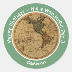 Sticker Rond Antique 1786 Western Hemisphere Map Party