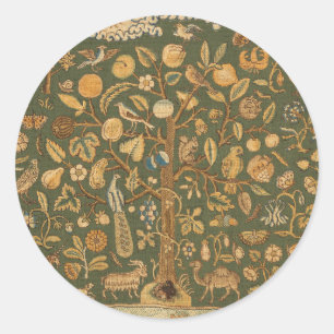 Sticker Rond Antique anglais broderie Tree of Life & licorne