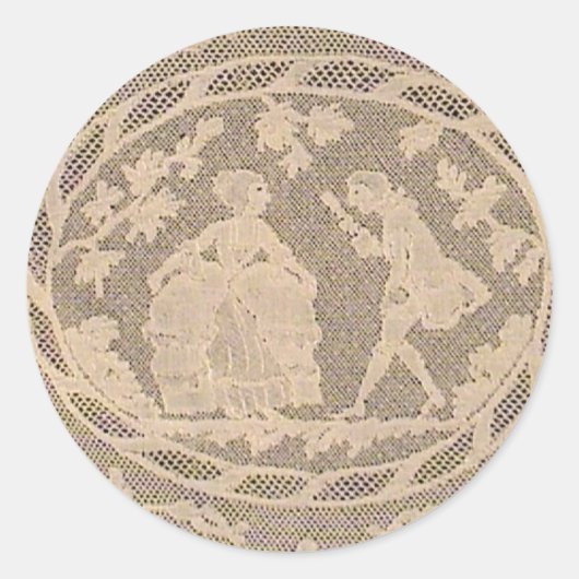 Sticker Rond Antique Bobbin Lace avec Courting Couple (Devant)