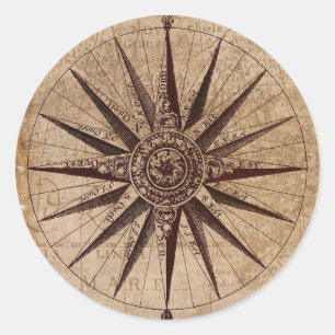 Sticker Rond Antique carte Brown de pirate Sticass Nautical Com