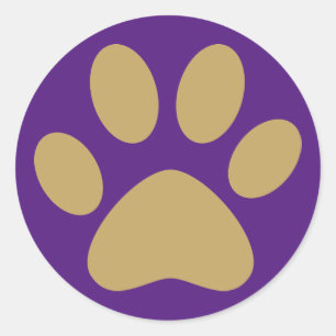 Sticker Rond Antique Gold Pet chat chien chat Paw Purple