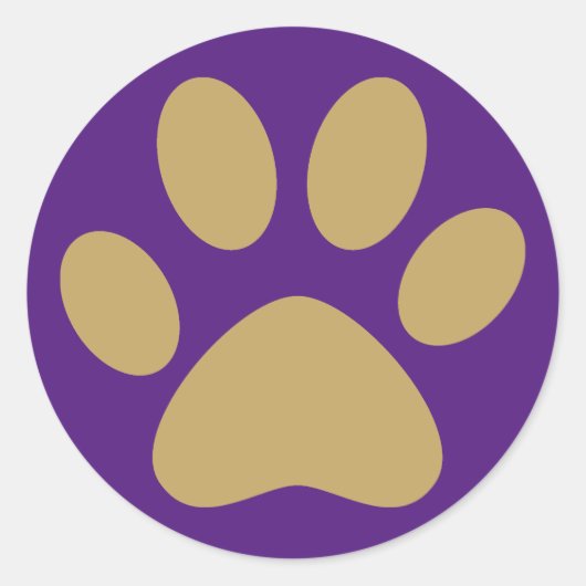Sticker Rond Antique Gold Pet chat chien chat Paw Purple (Devant)