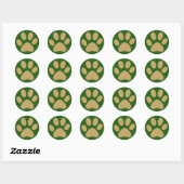 Sticker Rond Antique Gold Pet chat Chien Paw Holiday Green (Feuille)