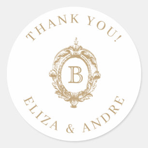 Sticker Rond Antique or Monogram Crest Mariage