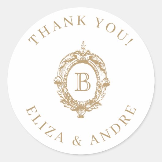 Sticker Rond Antique or Monogram Crest Mariage (Devant)