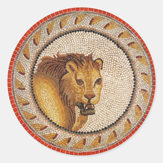 STICKER ROND ANTIQUE ROMAN MOSAICS / LION (Devant)