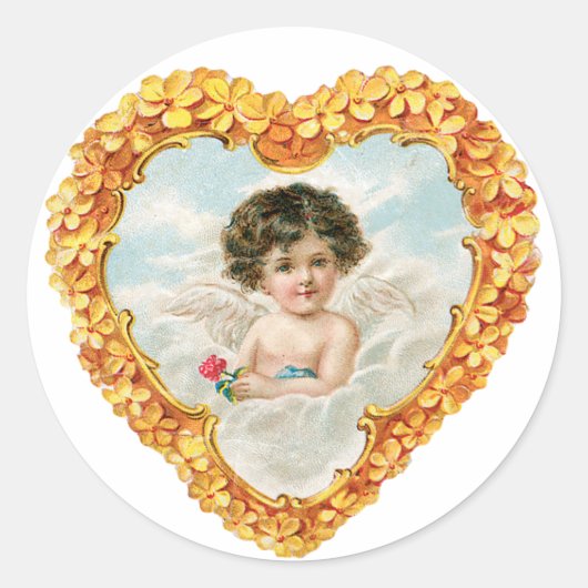 Sticker Rond Antique Saint Valentin Coeur Cupidé (Devant)