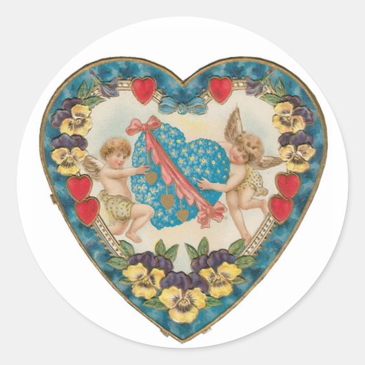 Sticker Rond Antique Saint Valentin Coeur Cupidé (Devant)