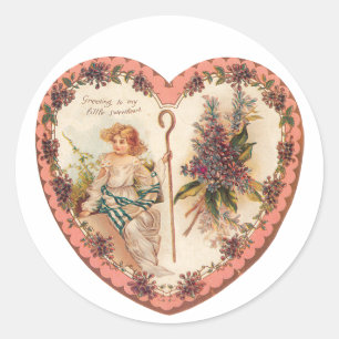 Sticker Rond Antique Saint Valentin Coeur Cupidé