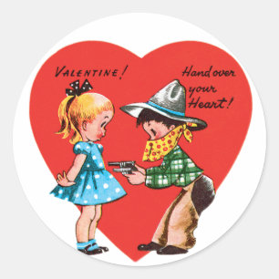 Sticker Rond Antique Valentine Boy & Girl Heart