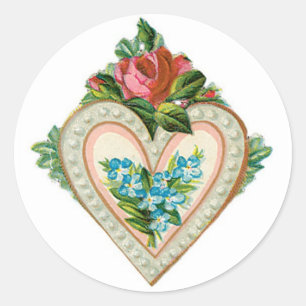 Sticker Rond Antique Valentine Coeur de fleurs