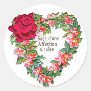 Sticker Rond Antique Valentine Coeur de fleurs