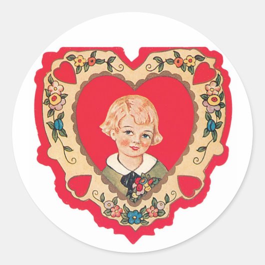 Sticker Rond Antique Valentine Coeur fille (Devant)