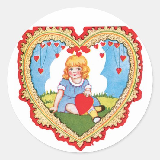 Sticker Rond Antique Valentine Coeur fille (Devant)
