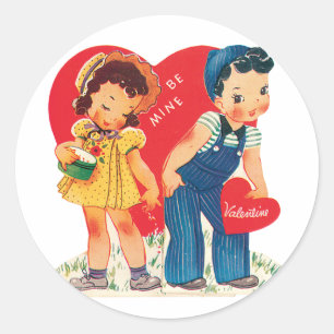 Sticker Rond Antique Valentine Couple Heart
