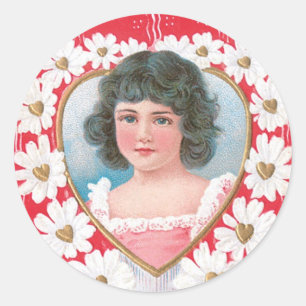 Sticker Rond Antique Valentine Fleur fille