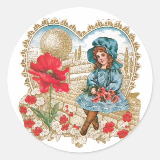Sticker Rond Antique Valentine Fleur fille (Devant)