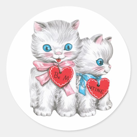 Sticker Rond Antique Valentine Kittens Coeur (Devant)