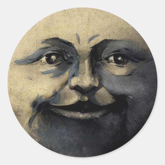 Sticker Rond Antique visage de lune magique (Devant)