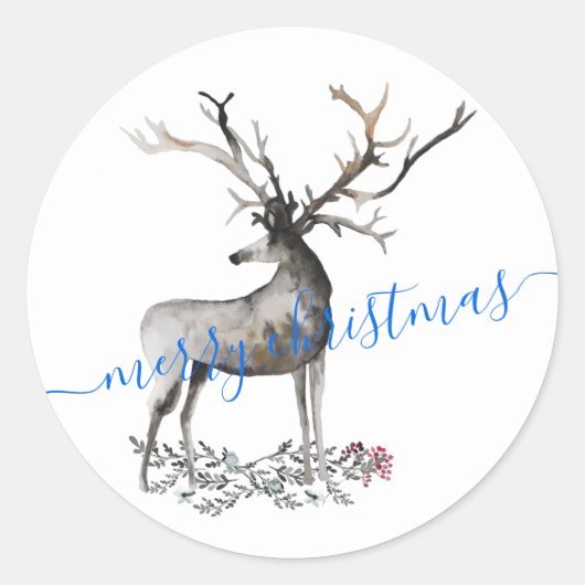 Sticker Rond Antler Stag Reindeer Joyeux Noël (Devant)