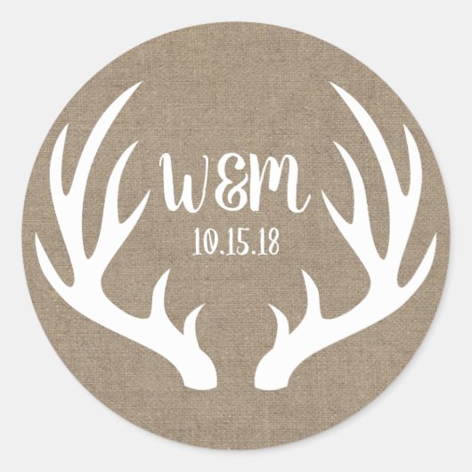 Sticker Rond Antlers de cerfs blancs rustiques Initiales de l'u (Devant)