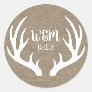 Sticker Rond Antlers de cerfs blancs rustiques Initiales de l'u