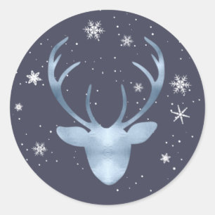 Sticker Rond Antlers de cerfs et flocons de neige V2 Blue ID861