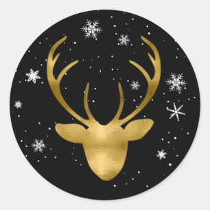 Sticker Rond Antlers de cerfs et flocons de neige V2 Gold ID861