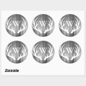 Sticker Rond Antlers de Cerfs Rustiques Gris Gris Grange Bois | (Feuille)