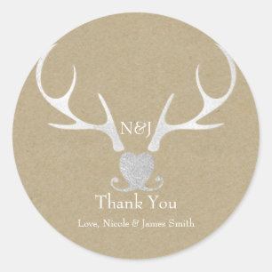 Sticker Rond Antlers en argent blanc et mariage Brown Favoriser