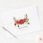 Sticker Rond Antlers Ornements Floraux Antlers Vacances Rustiqu (Enveloppe)