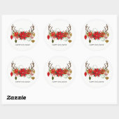 Sticker Rond Antlers Ornements Floraux Antlers Vacances Rustiqu (Feuille)