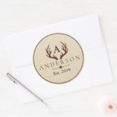 Sticker Rond Antlers rustiques Brown de cerfs et nom de famille (Enveloppe)