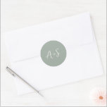 Sticker Rond Antonia Sage Green Mariage élégant<br><div class="desc">Autocollants de mariage élégants avec un design simple avec votre monogramme dans une police de script.</div>