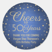 Sticker Rond ANY Birthday Cheers Brushed Blue and Gold Confetti (Devant)