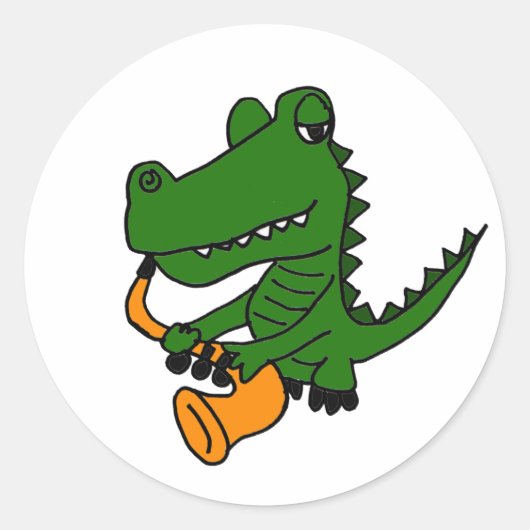 Sticker Rond AO alligator jouant le saxophone (Devant)