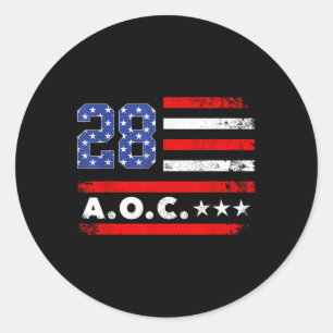 Sticker Rond Aoc 2028 A.o.c. 2028 Pour Président American Flag