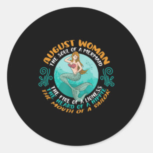 Sticker Rond Août Femme Âme De Mermaid Leo Zodiac Anniversaire
