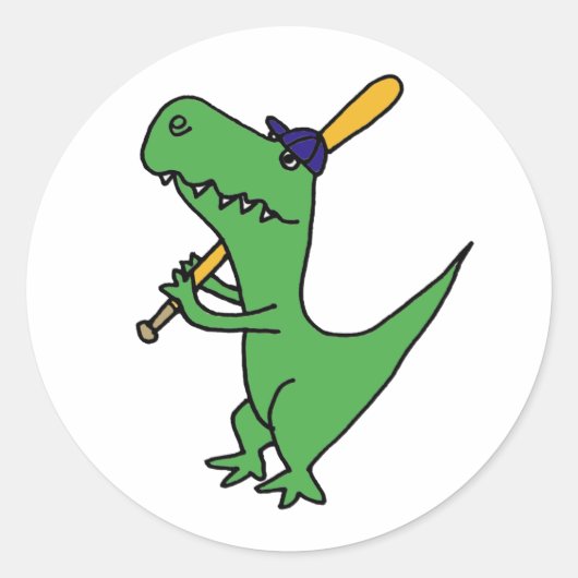 Sticker Rond AP-T-rex Dinosaure Jouer au baseball (Devant)