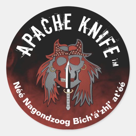 Sticker Rond Apache Kinfe ®️ ™️ 🇺 Nous Luttons Contre Le Mal.  (Devant)